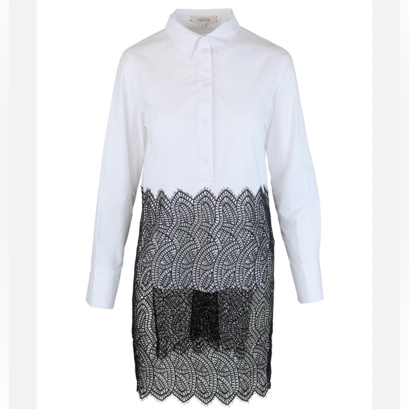 DOROTHEE SCHUMACHER Purity White & Black Lace Bottom Blouse Size 2 - Picture 1 of 5